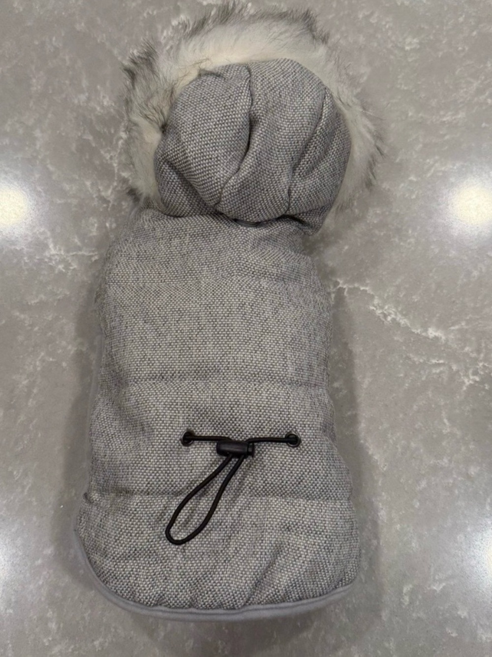 Gray Faux Fur Hooded Puffer Dog Coat Winter Jacket Adjustable Small Pet
